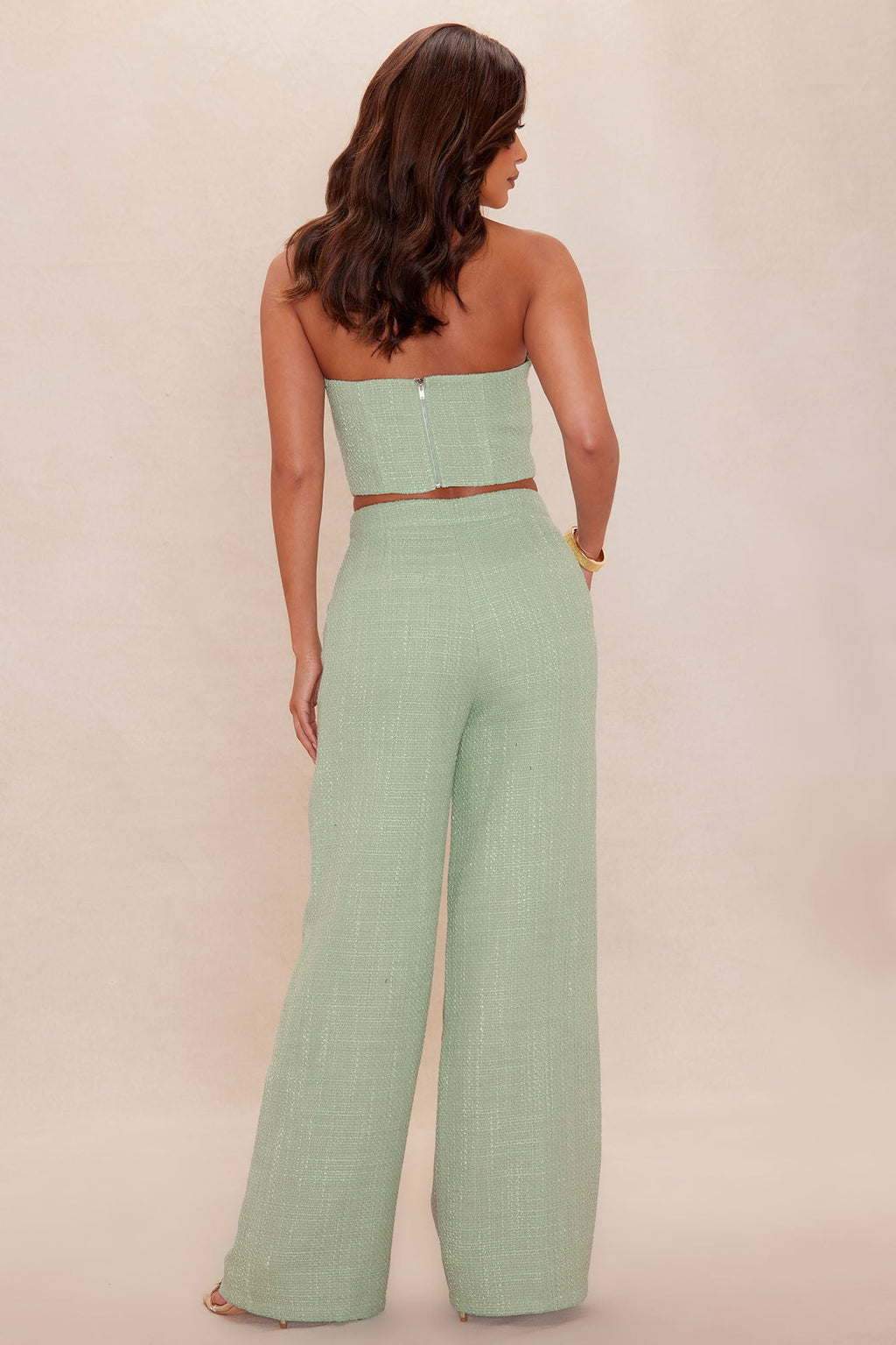 Leah Tweed Wide Leg Pant Set - Sage