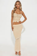 Greece Vacay Crochet Maxi Skirt Set - Natural