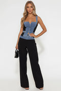 Shayla Denim Mix Wide Leg Pant Set - Black