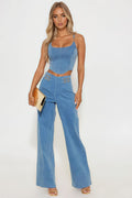 Slay The Day Denim Pant Set - Medium Wash