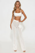 Island Breeze Embroidered Crochet Flare Pant - Cream