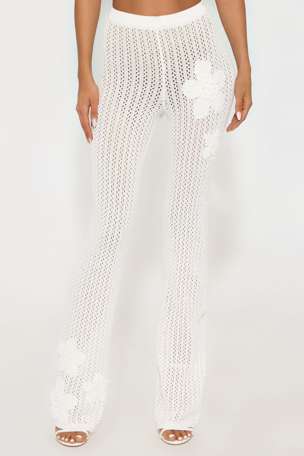 Island Breeze Embroidered Crochet Flare Pant - Cream