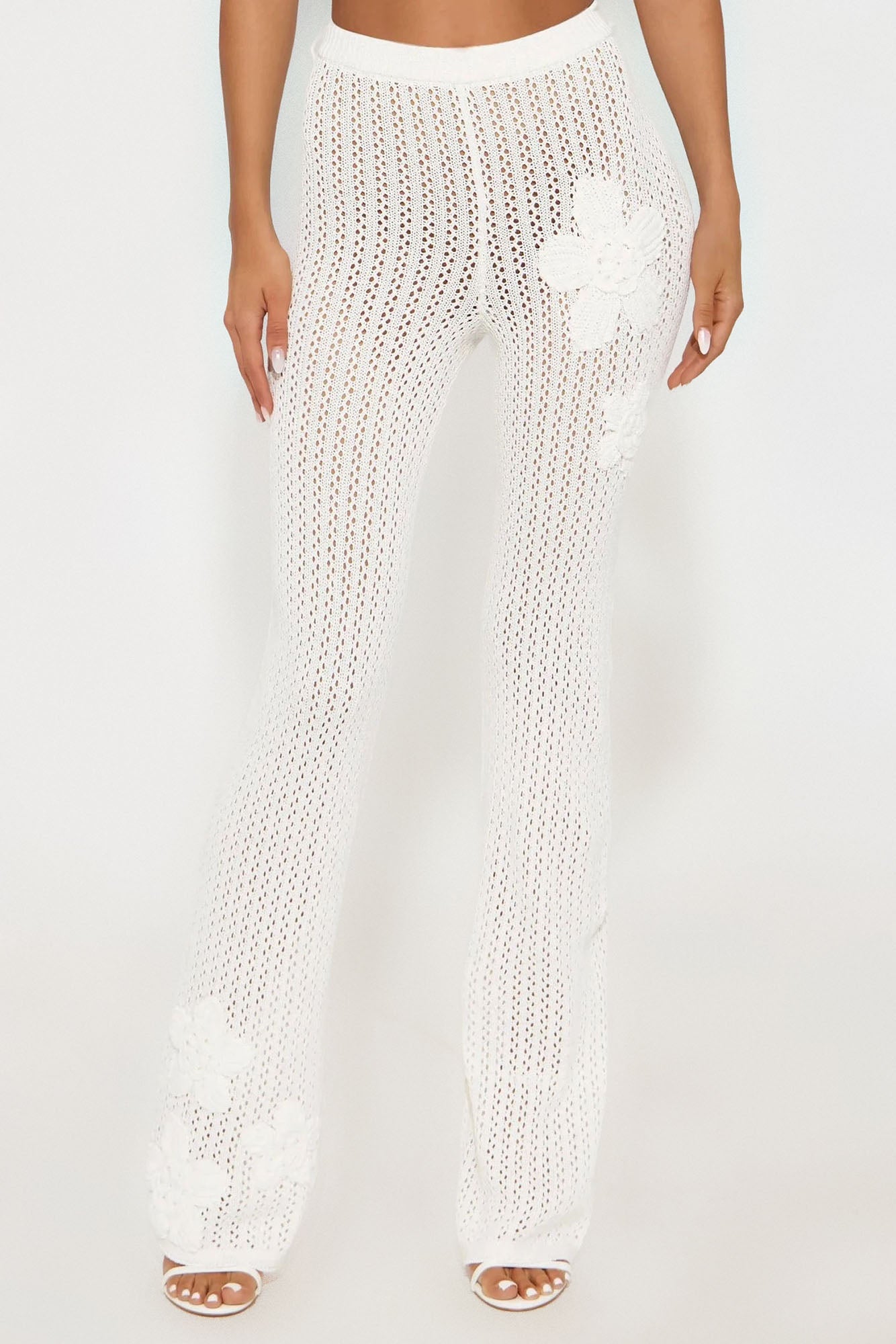 Island Breeze Embroidered Crochet Flare Pant - Cream