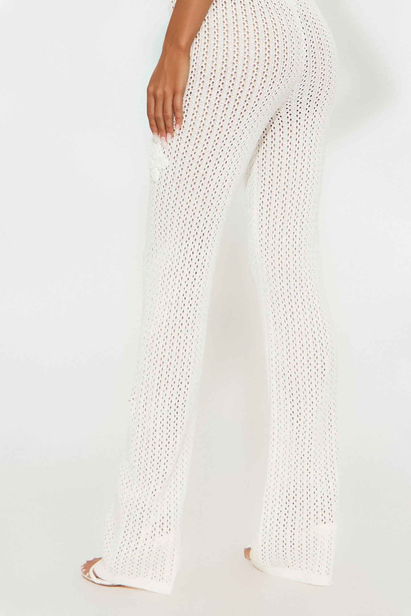 Island Breeze Embroidered Crochet Flare Pant - Cream