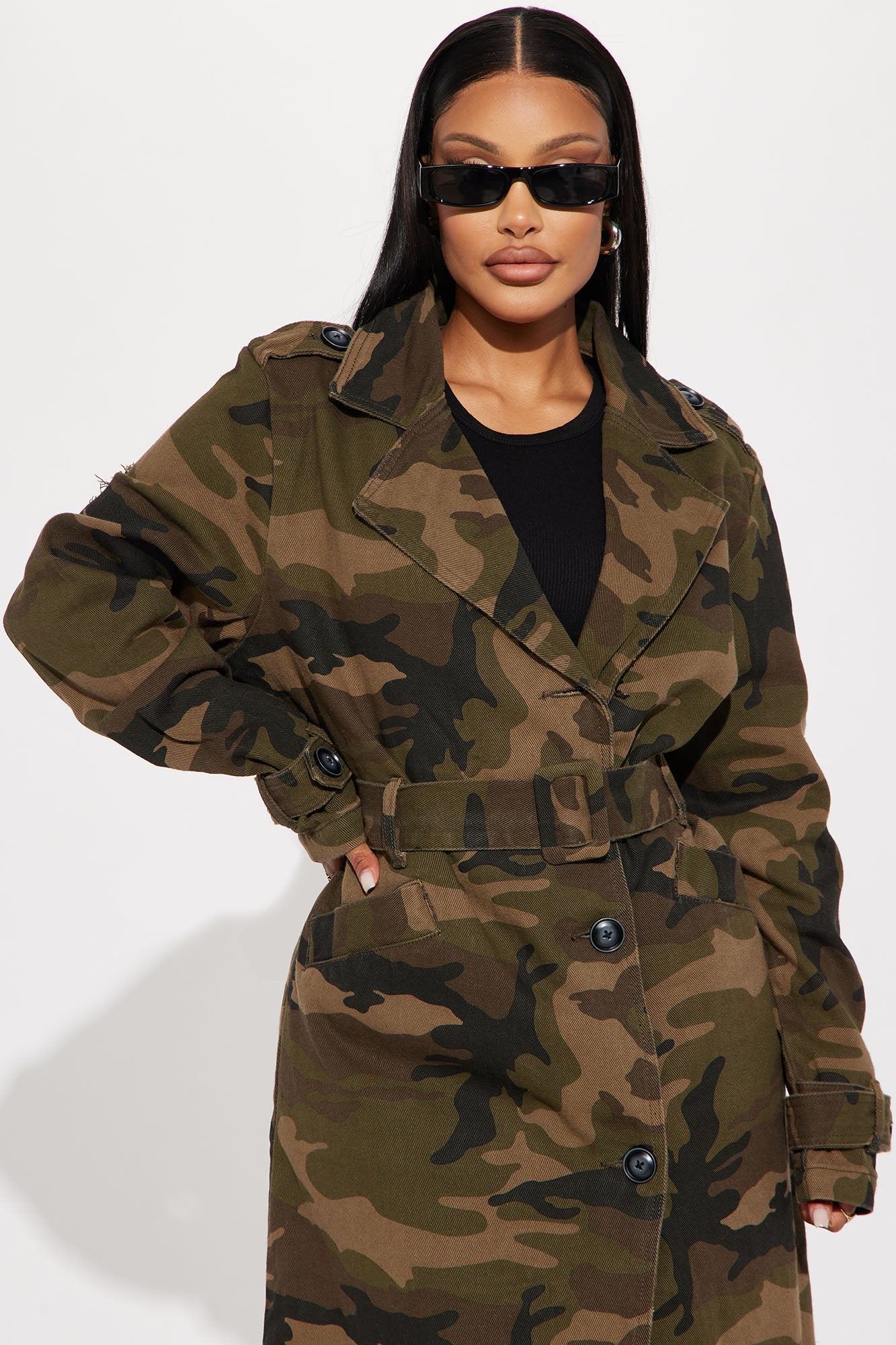 Camo Girl Trench Coat - Olive/combo