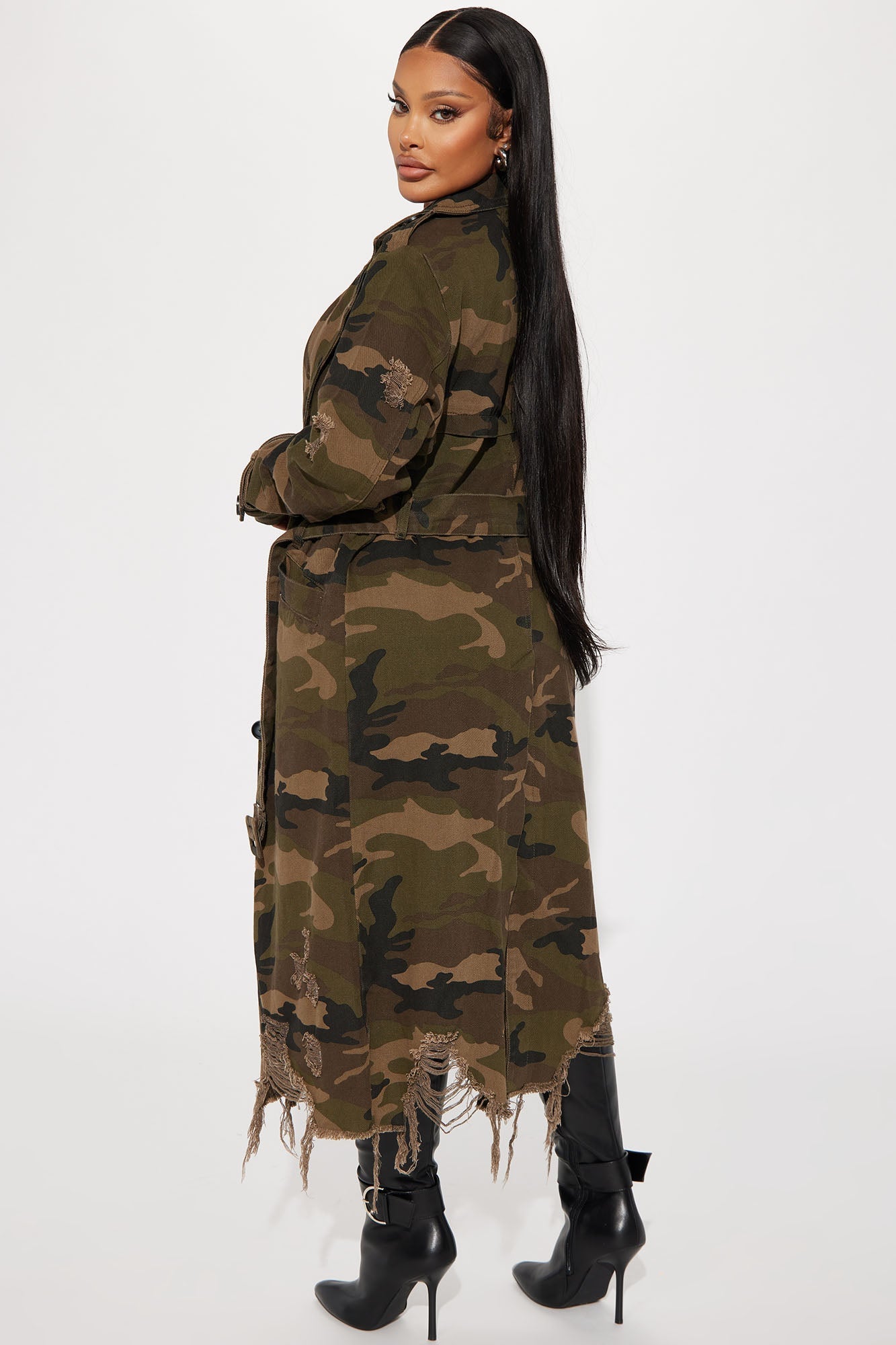Camo Girl Trench Coat - Olive/combo