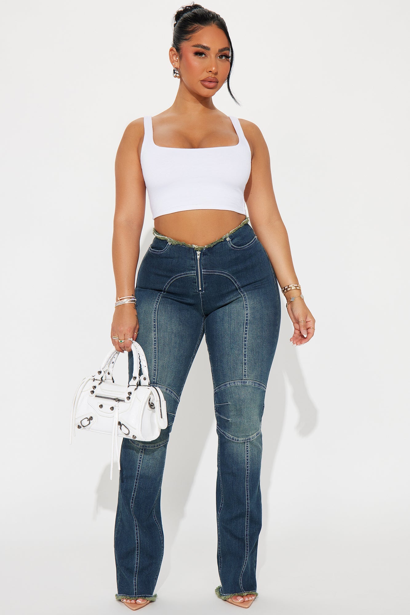 One Of Those Moments Moto Stretch Bootcut Jeans - Dark Wash