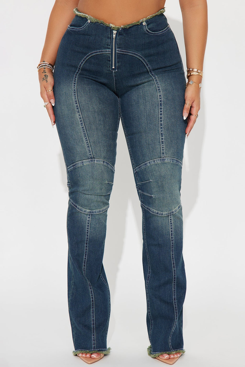 One Of Those Moments Moto Stretch Bootcut Jeans - Dark Wash