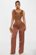 Glam Girl Satin Pant Set - Brown