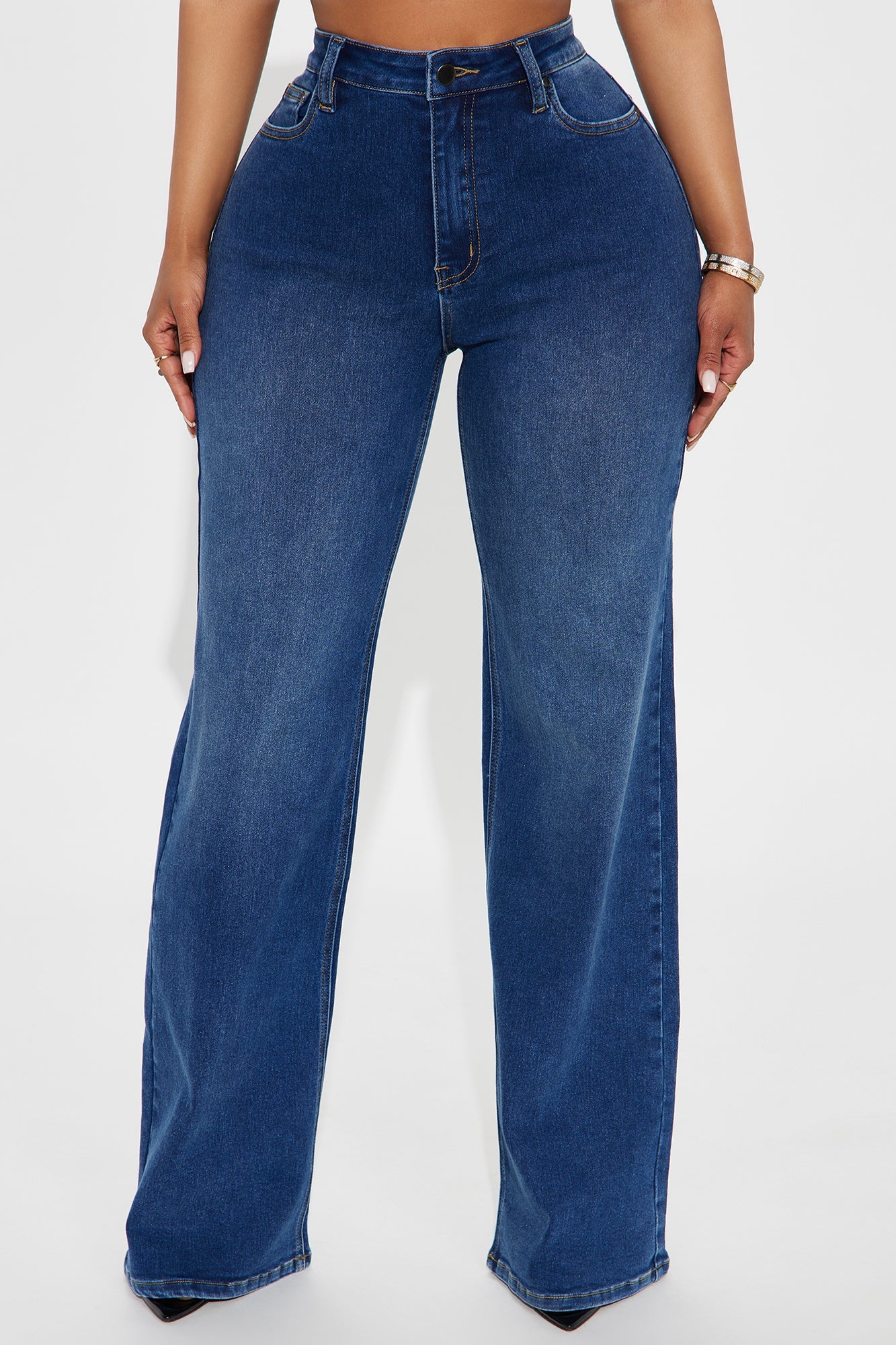 Make My Day Stretch Wide Leg Jeans - Dark Wash