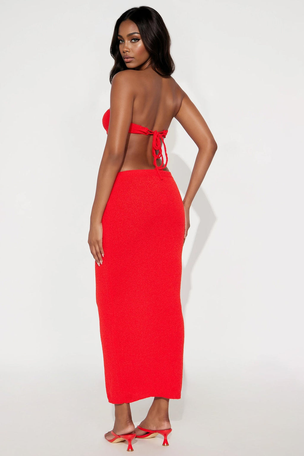 Mia Rose Crochet Bandeau Maxi Skirt Set - Red