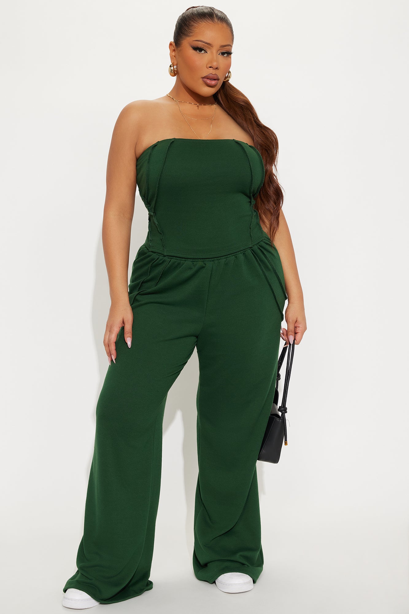 Bree Strapless Wide Leg Pant Set - Hunter Green