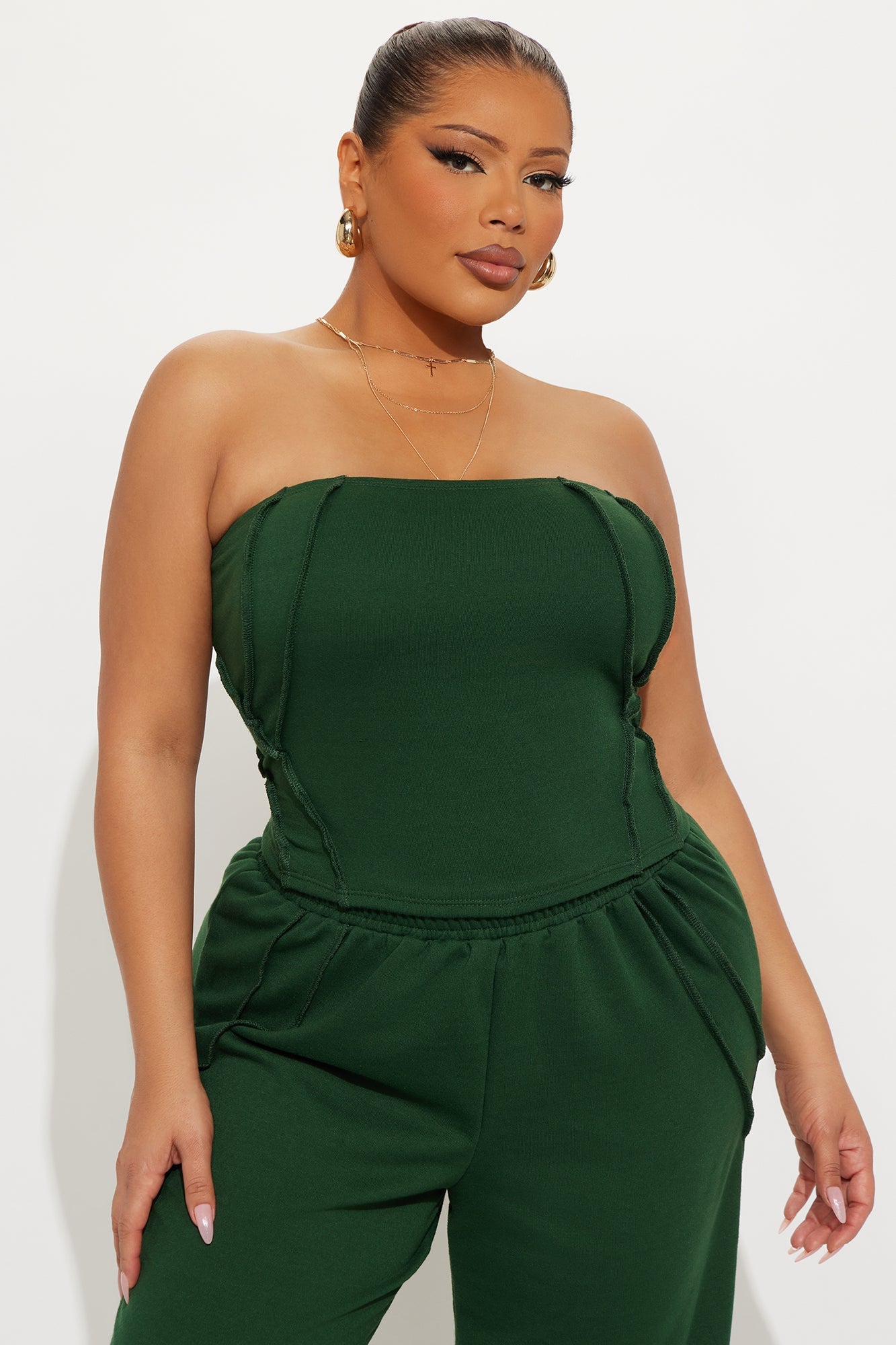 Bree Strapless Wide Leg Pant Set - Hunter Green