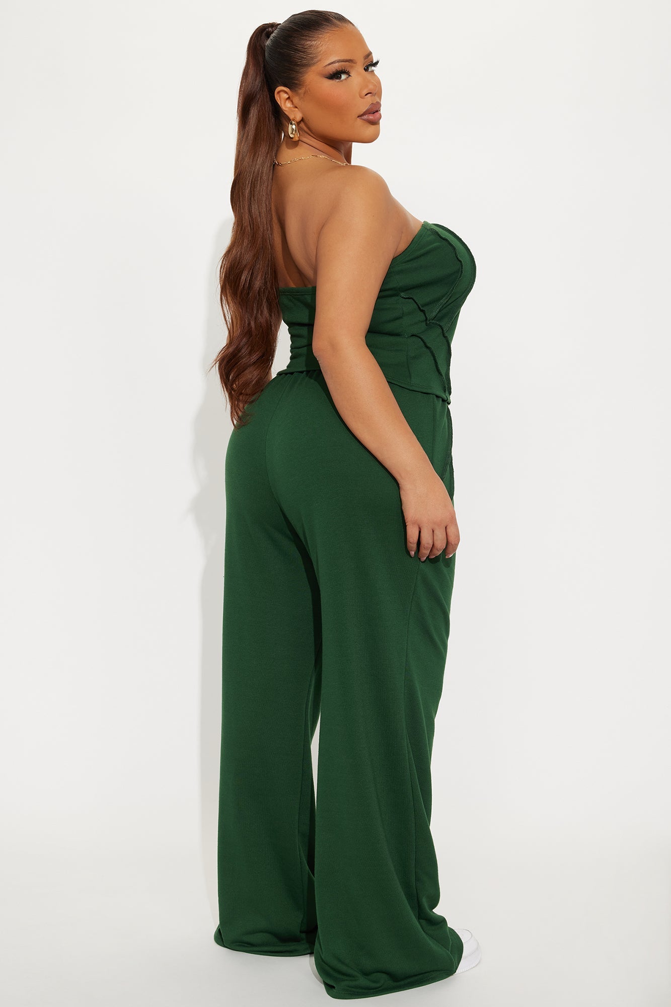 Bree Strapless Wide Leg Pant Set - Hunter Green