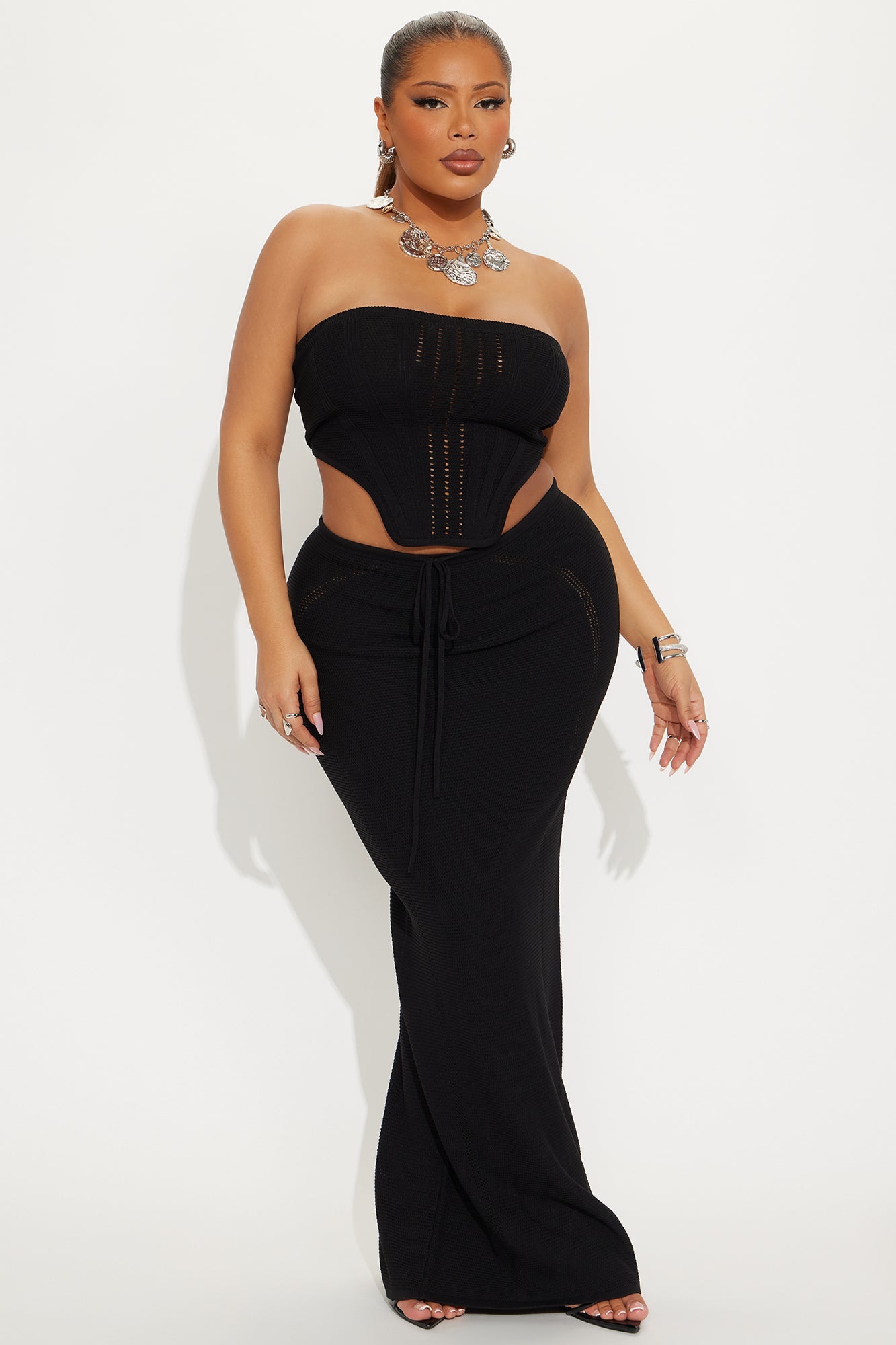 Lyla Crochet Maxi Skirt Set - Black