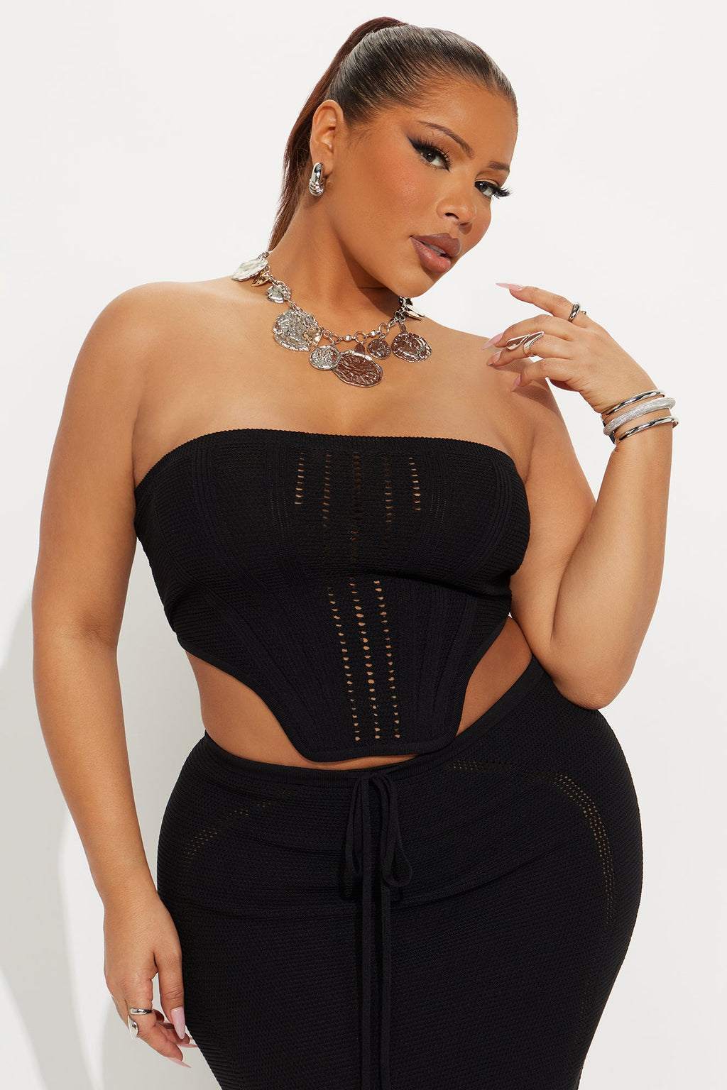 Lyla Crochet Maxi Skirt Set - Black