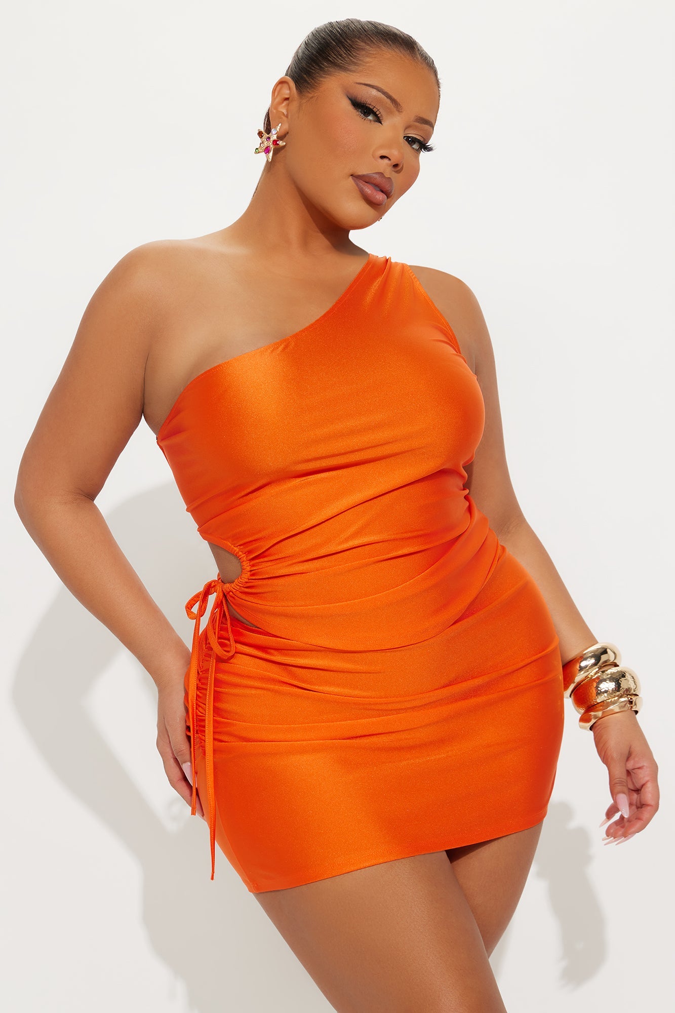 Ariel One Shoulder Mini Skirt Set - Orange