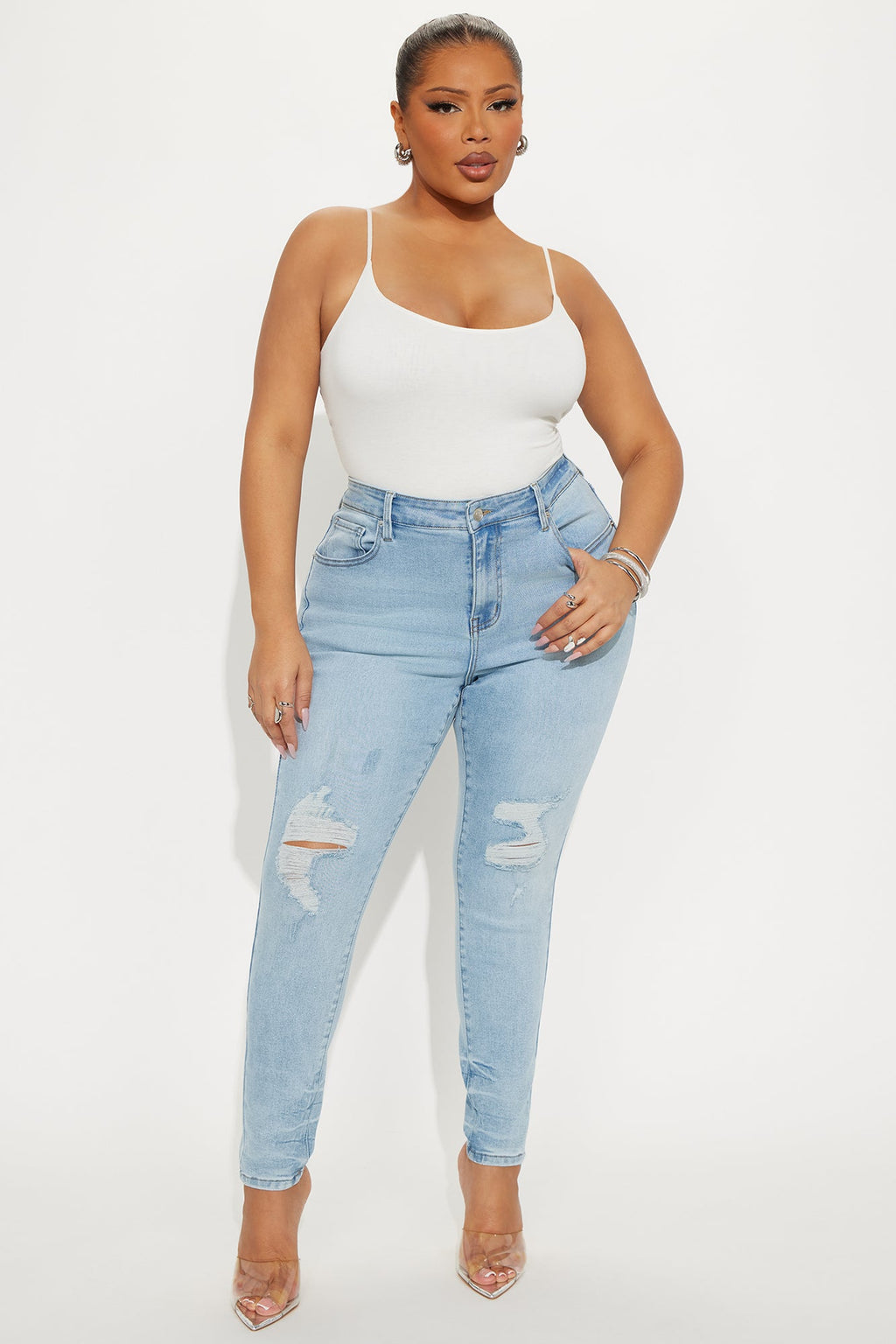 Kalisha Stretch Ripped Skinny Jeans - Light Wash