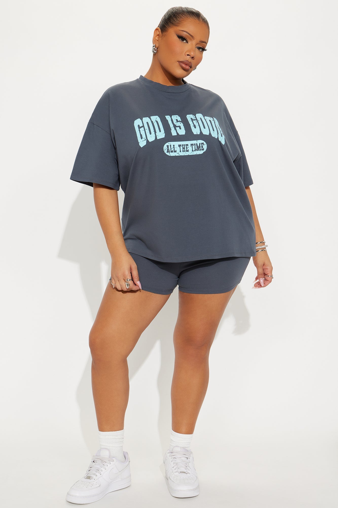 God Is Good Biker Short Set - Grey