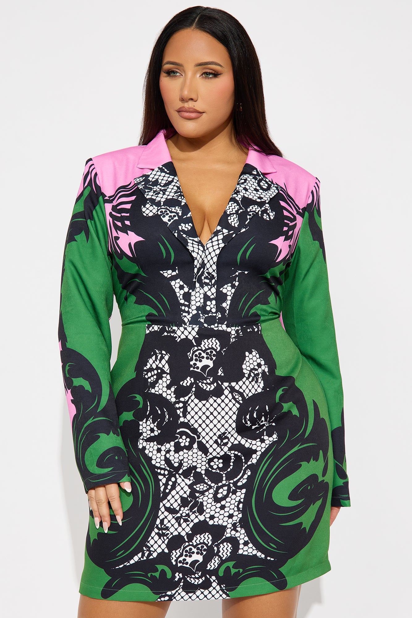 Malone Collared Micro Mini Dress - Green/combo