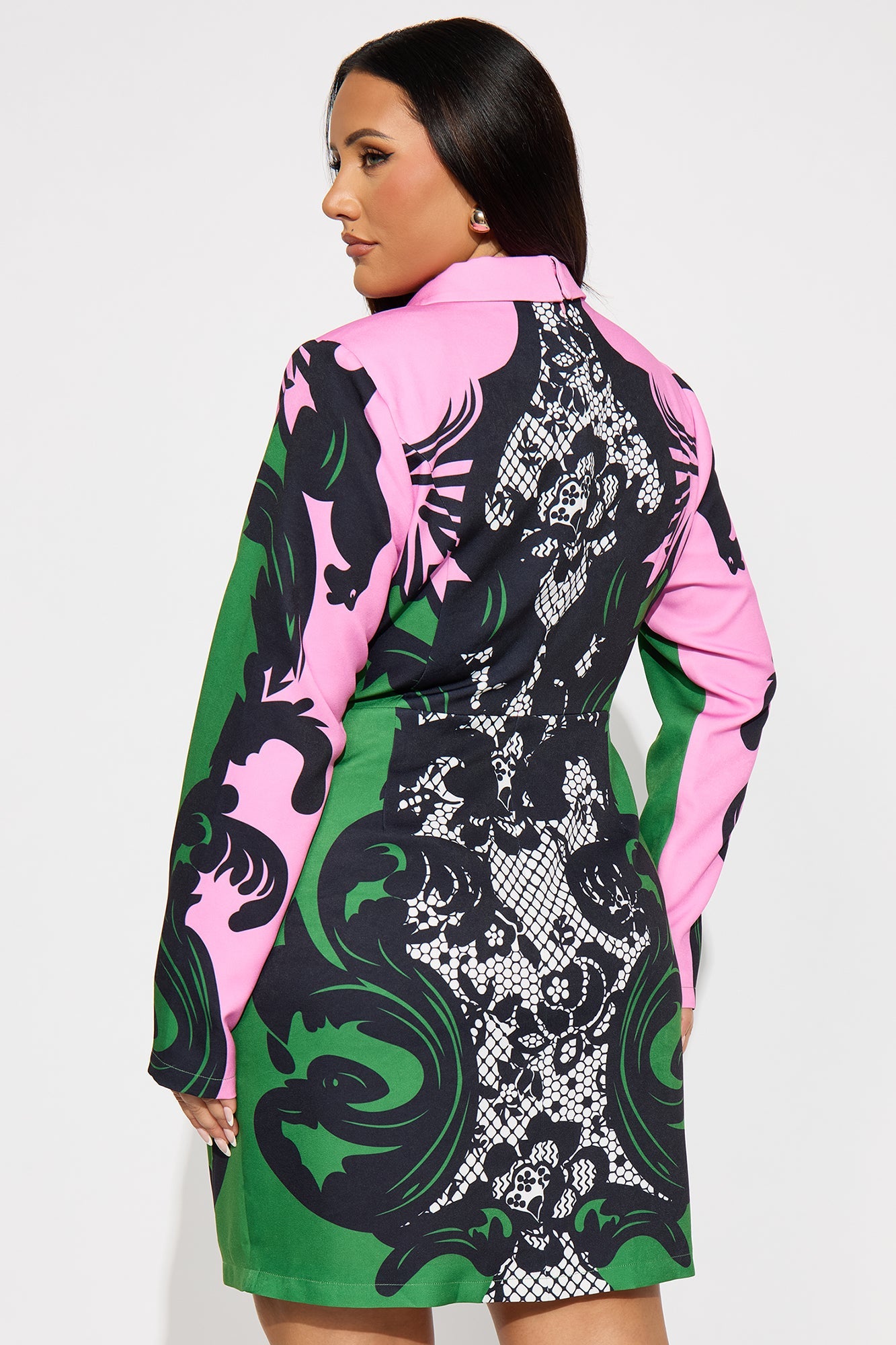 Malone Collared Micro Mini Dress - Green/combo