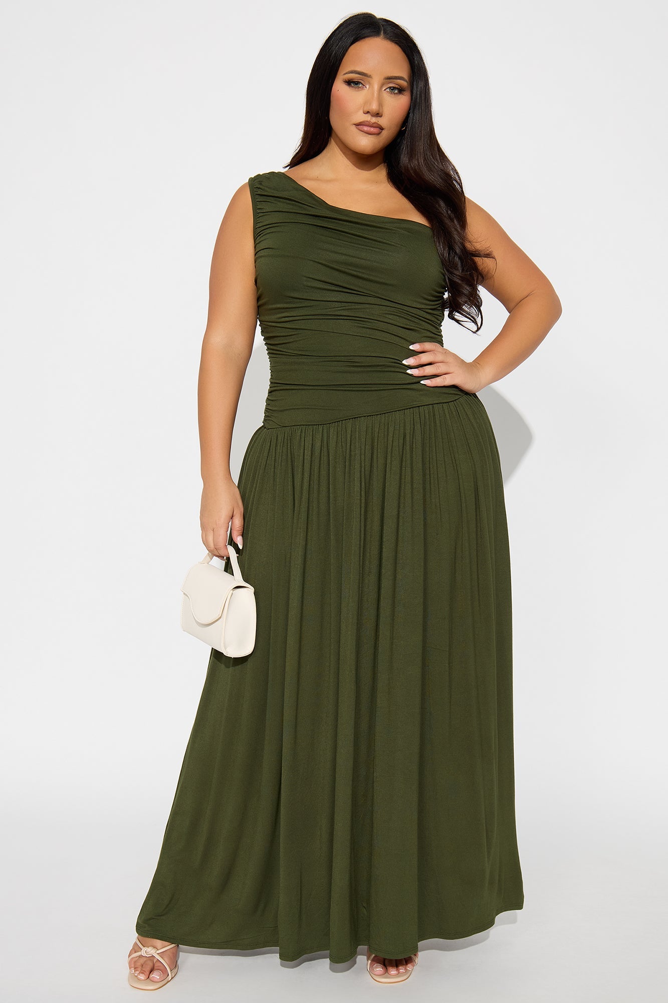Serene Dreams One Shoulder Maxi Dress - Olive