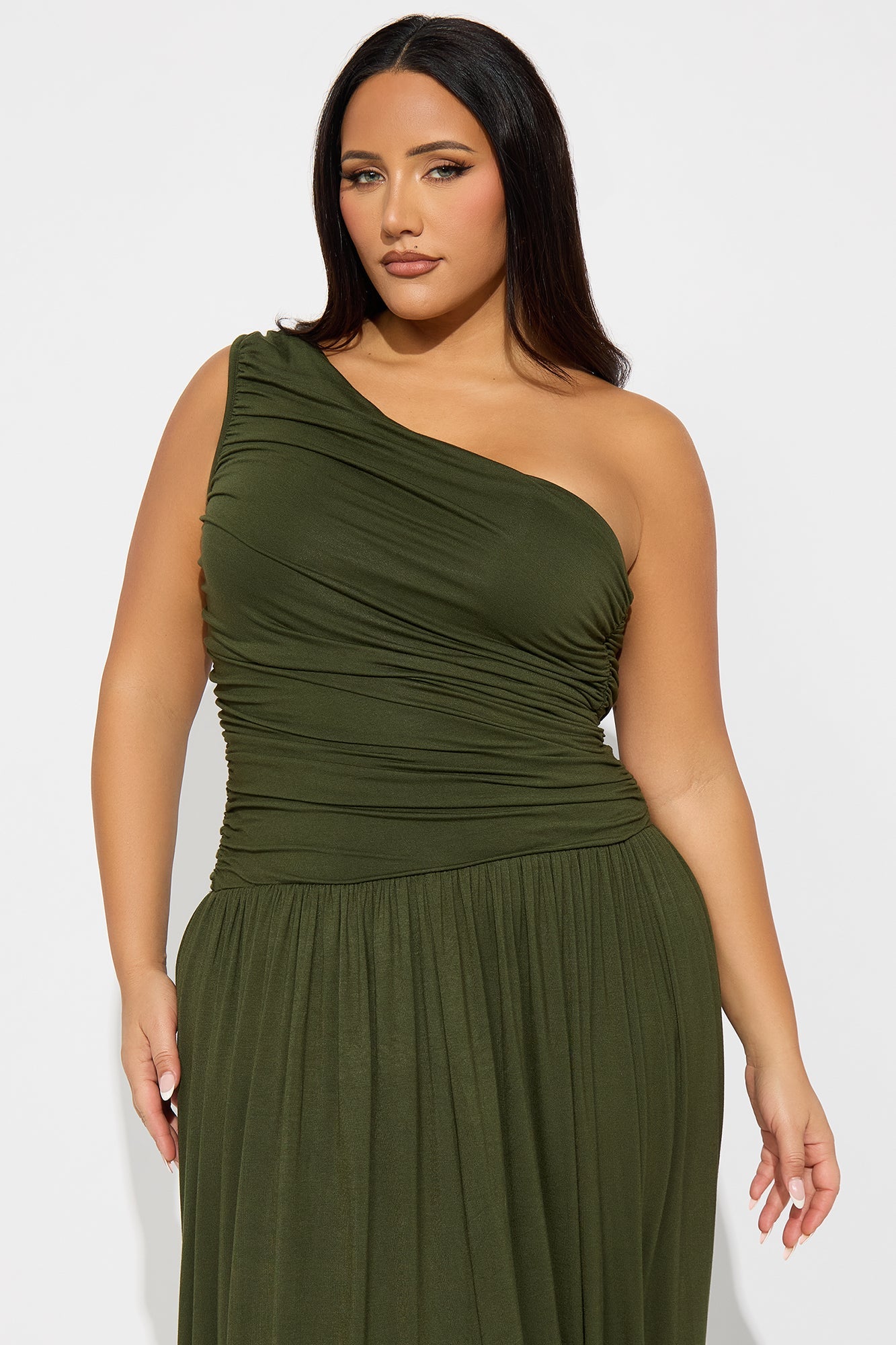 Serene Dreams One Shoulder Maxi Dress - Olive
