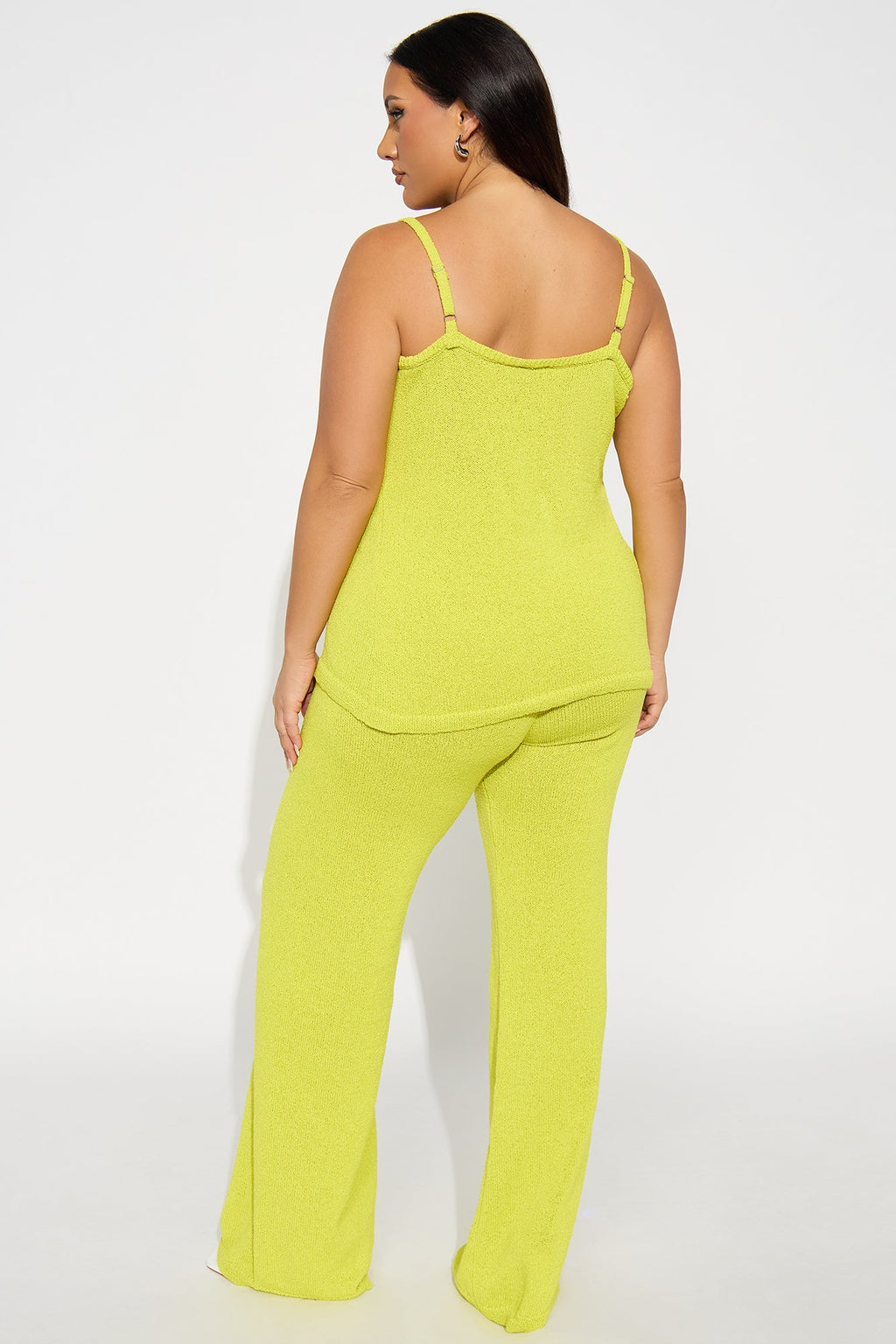 Bella Button Front Knit Pant Set - Chartreuse