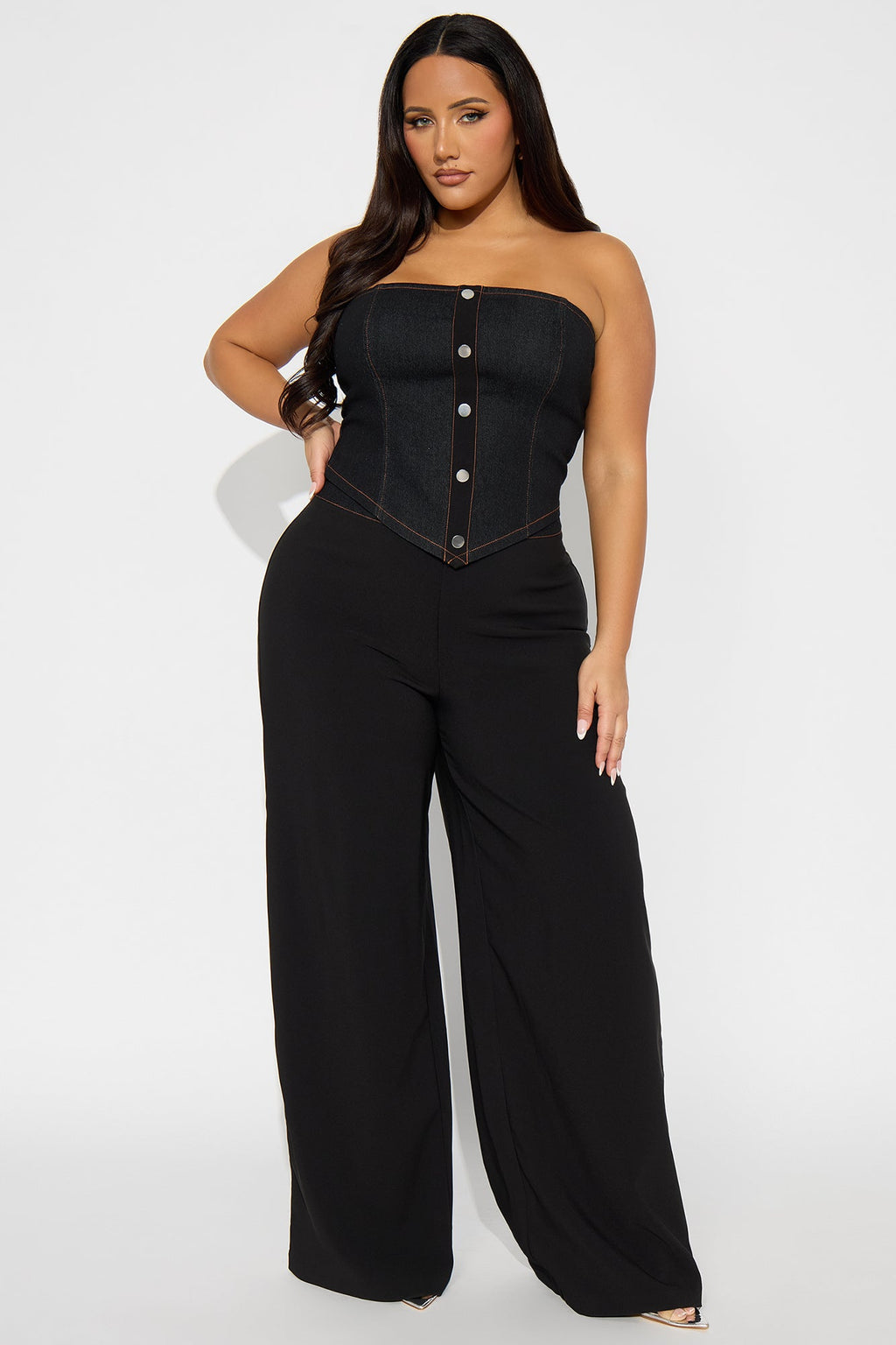 Leah Strapless Wide Leg Pant Set - Black