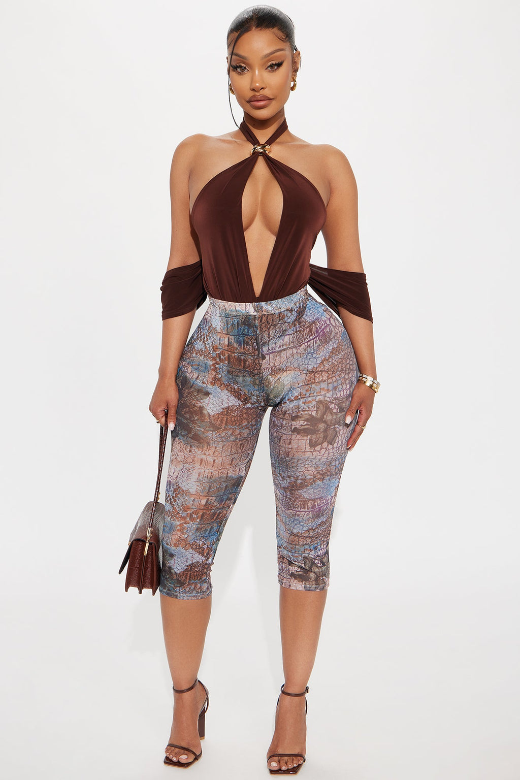 That's So Hot Animal Print Mesh Capri Legging - Taupe/combo