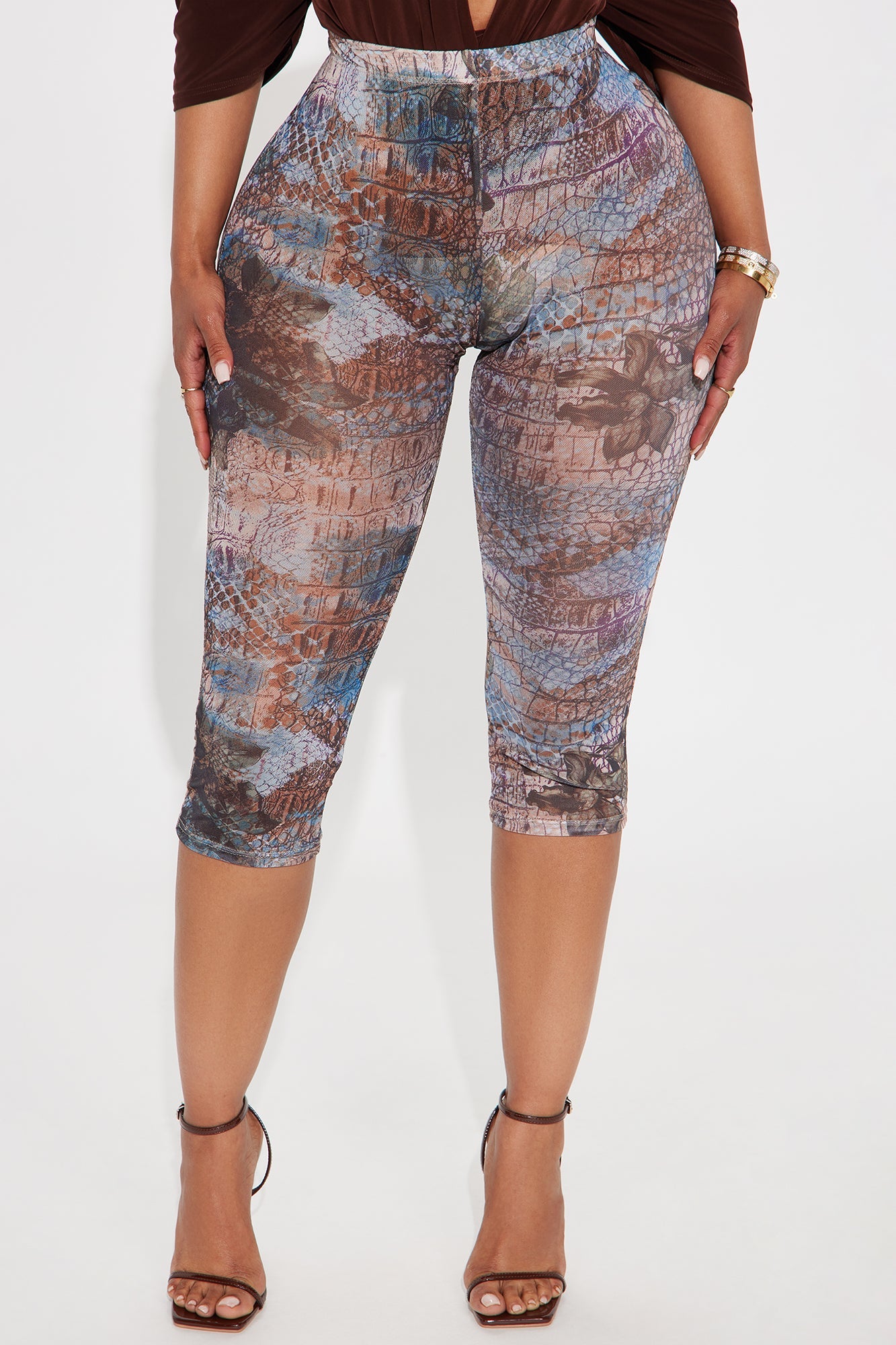 That's So Hot Animal Print Mesh Capri Legging - Taupe/combo
