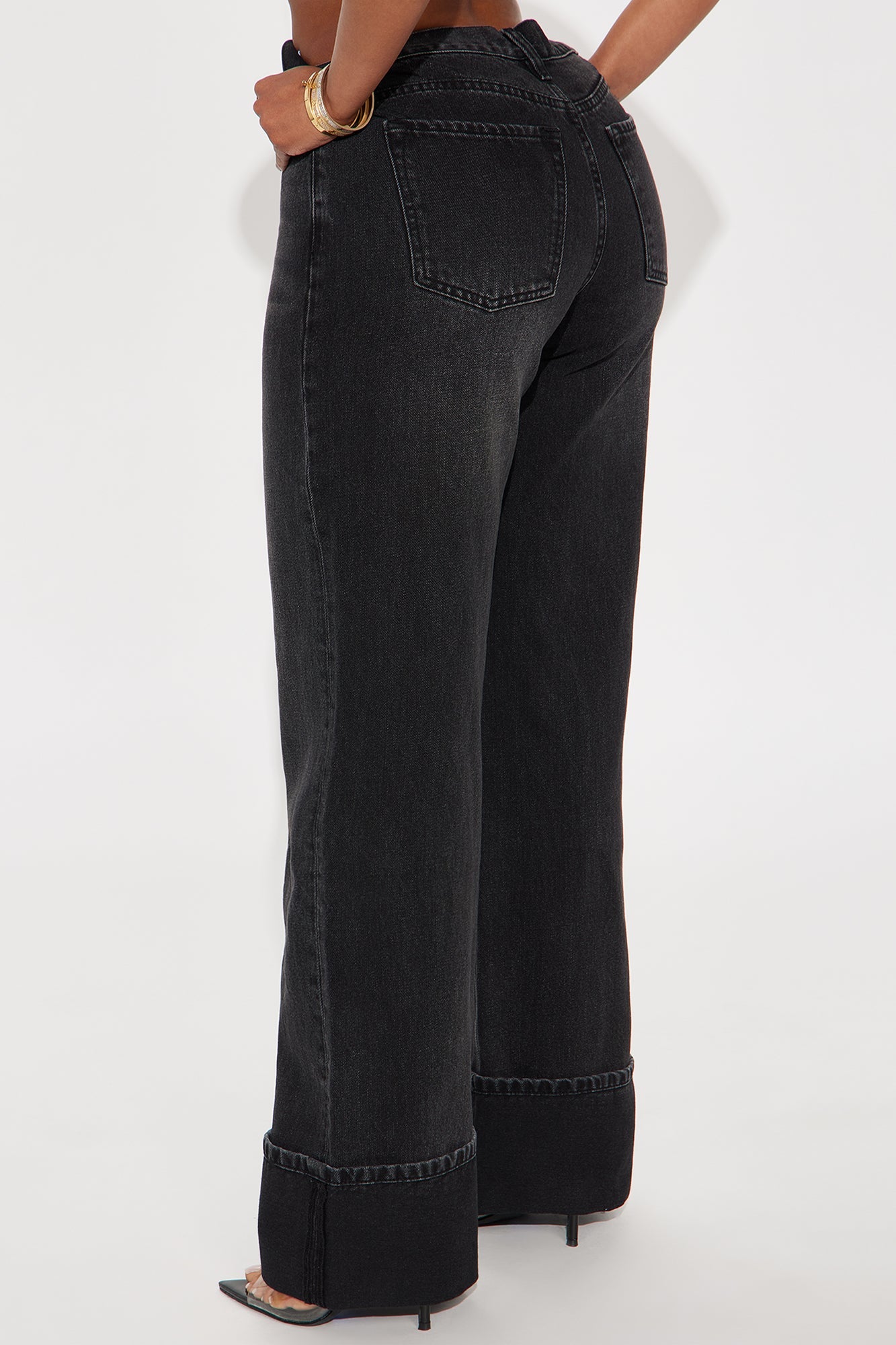 Unpredictable Cuffed Wide Leg Jeans - Black Wash