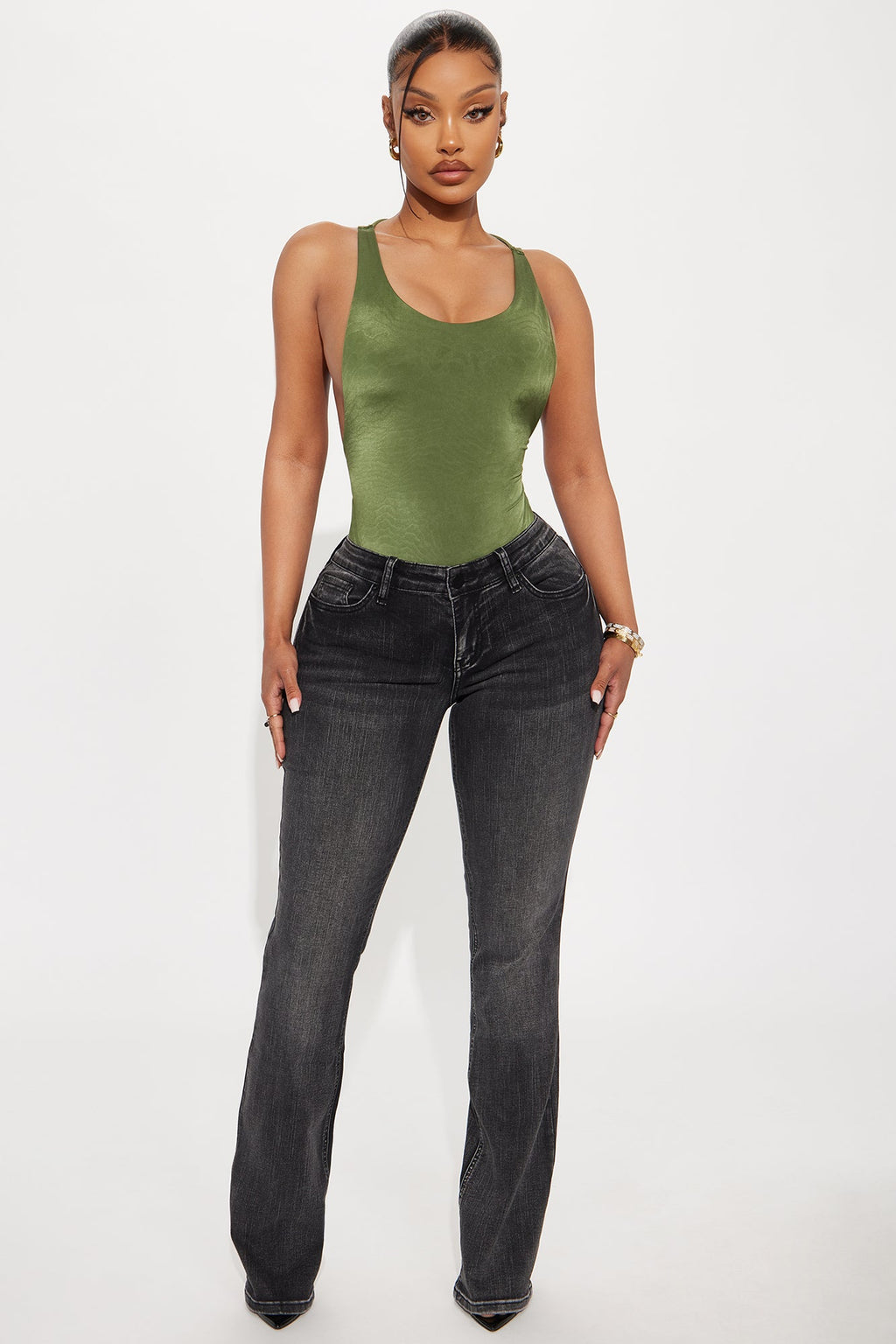 Bring It Back Star Embellished Bootcut Jeans - Black Wash