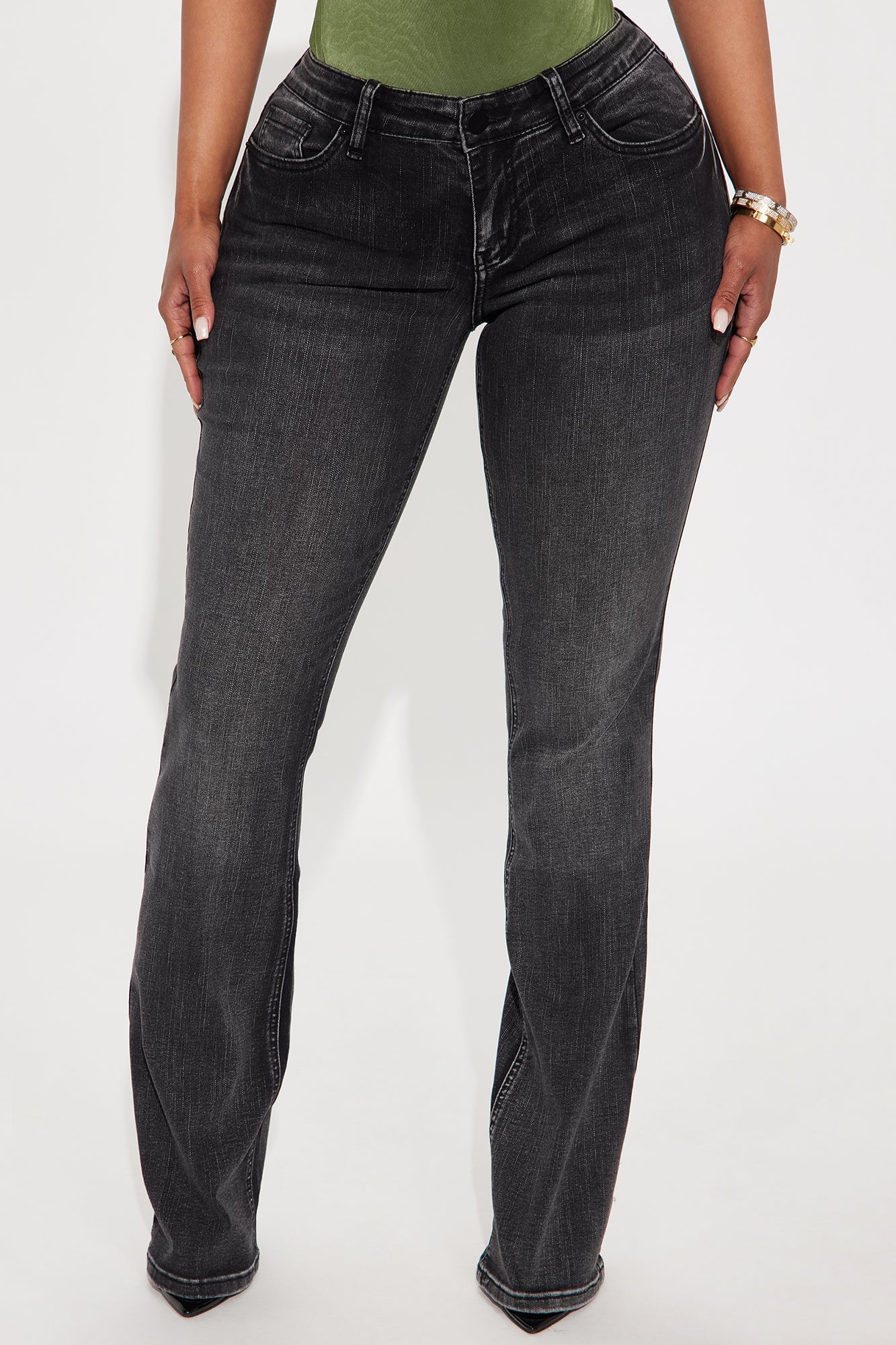 Bring It Back Star Embellished Bootcut Jeans - Black Wash