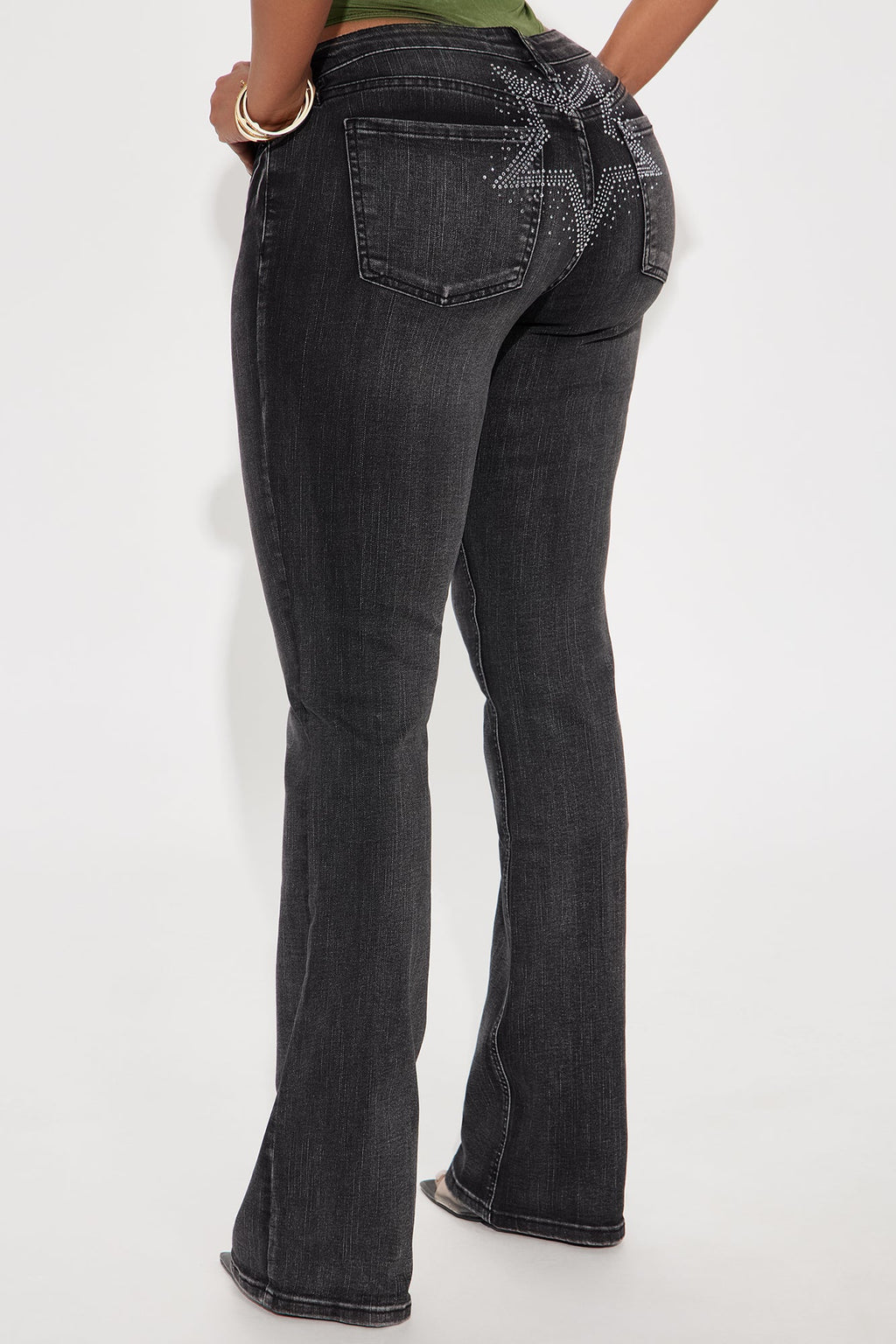 Bring It Back Star Embellished Bootcut Jeans - Black Wash