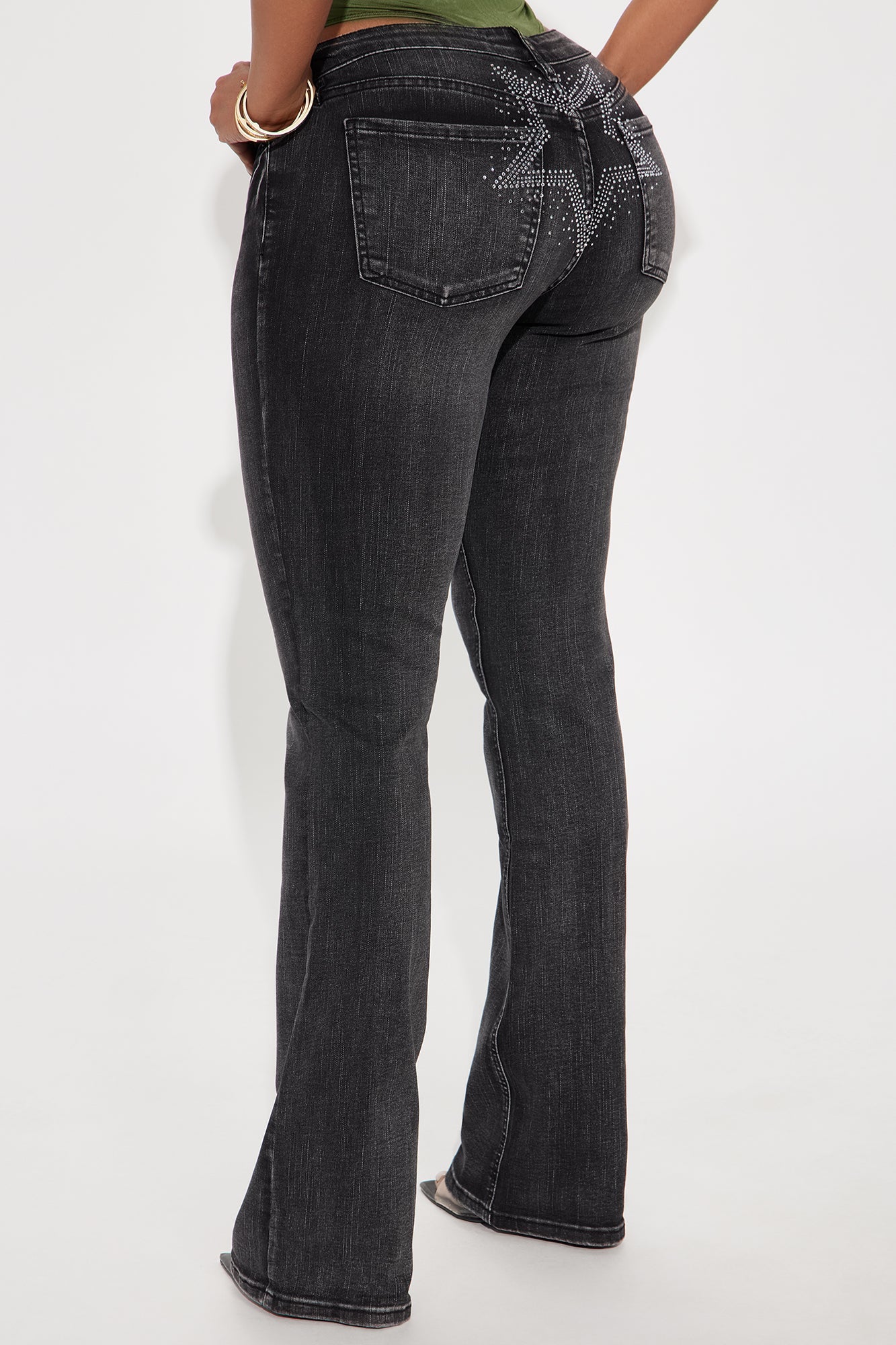 Bring It Back Star Embellished Bootcut Jeans - Black Wash