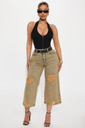 Lost And Found Cropped Ripped Wide Leg Jeans - Vintage Wash