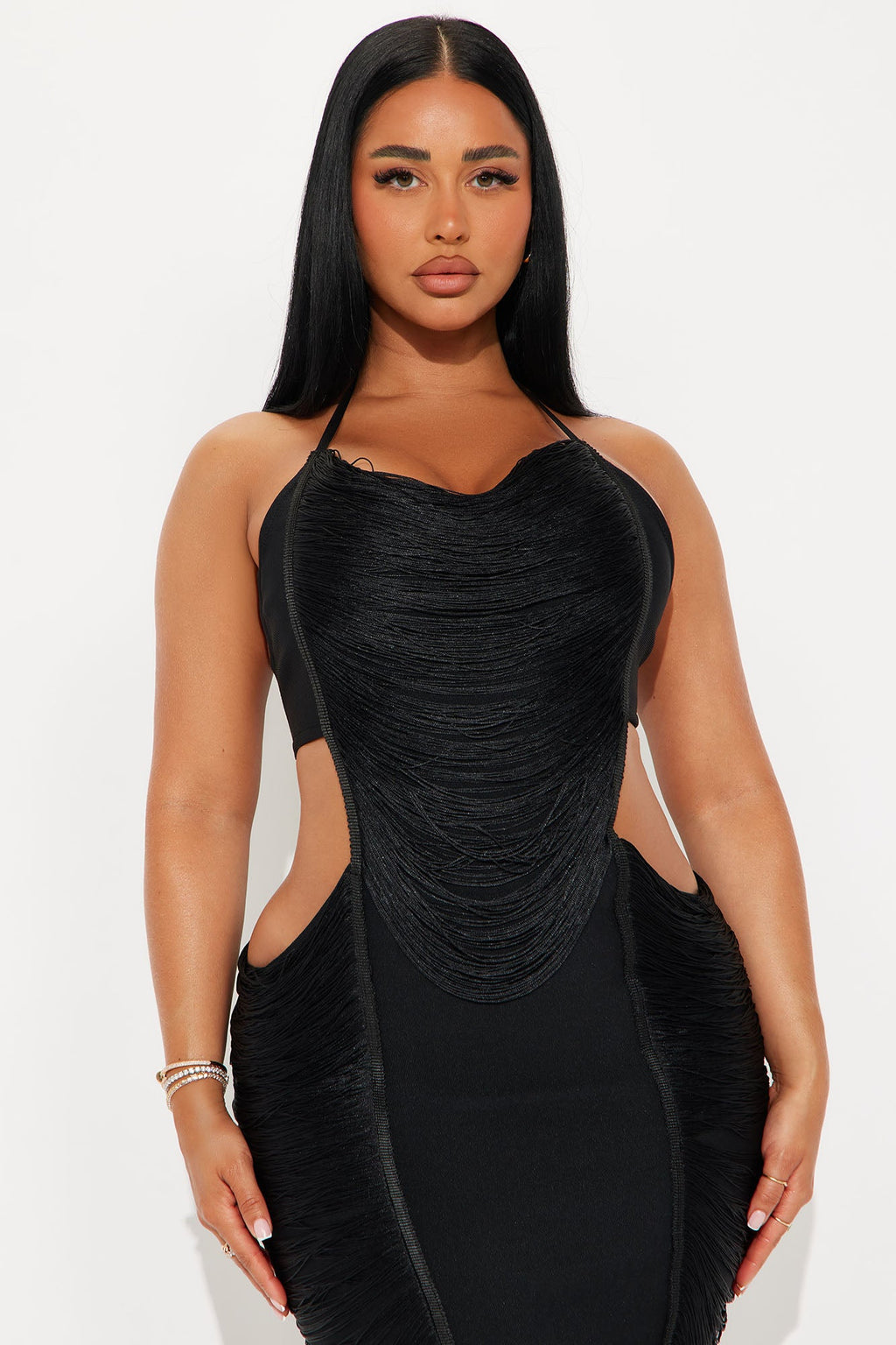 Set The Scene Bandage Midi Dress - Black