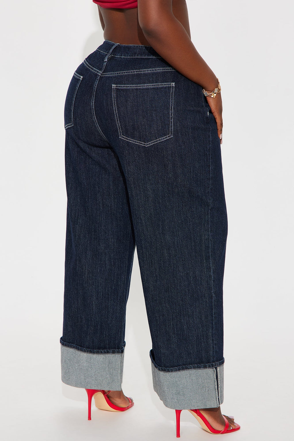 Central Park Cuffed Wide Leg Jeans - Dark Wash
