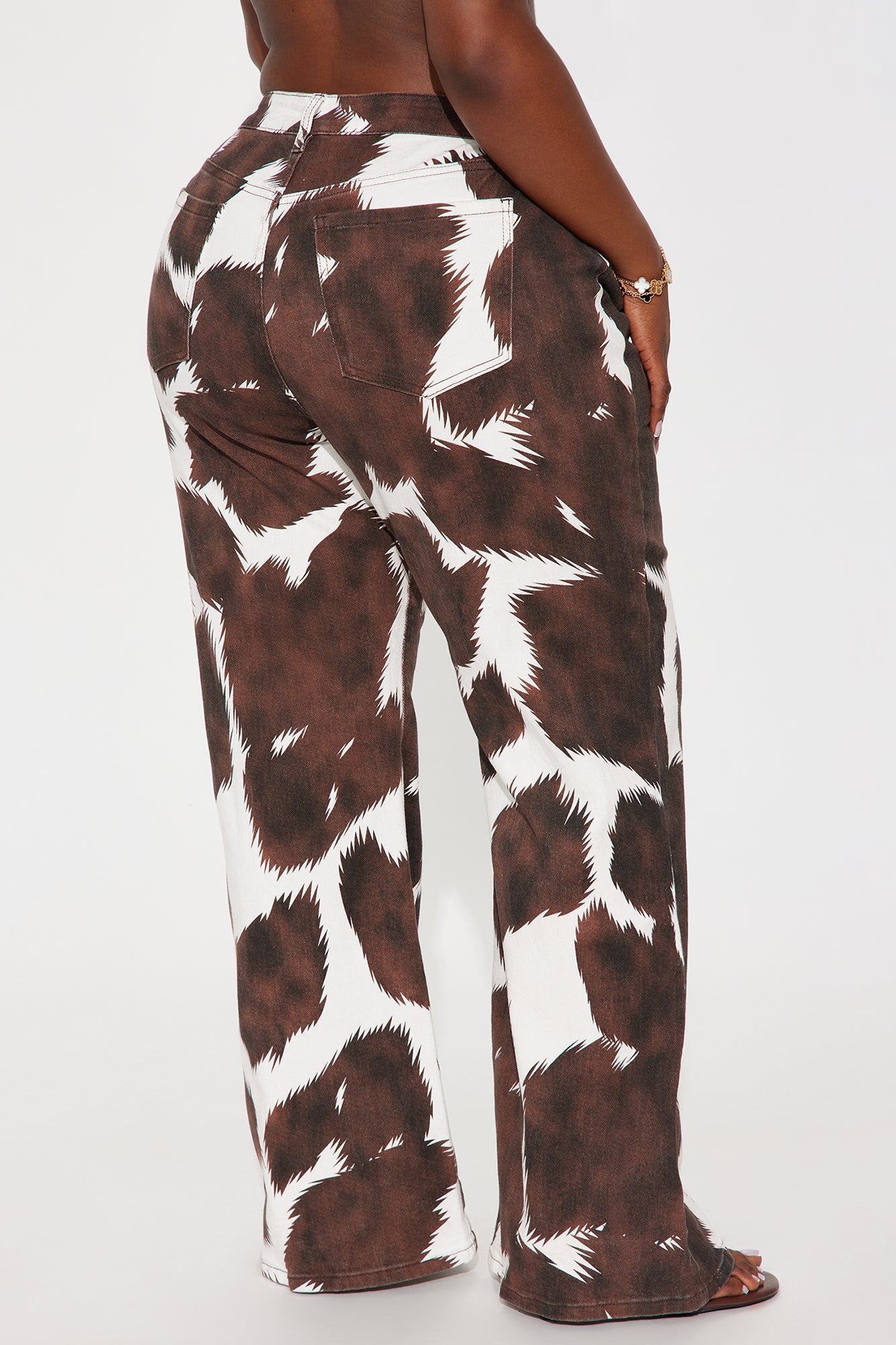 Horsing Around Printed Flare Jeans - Brown/combo