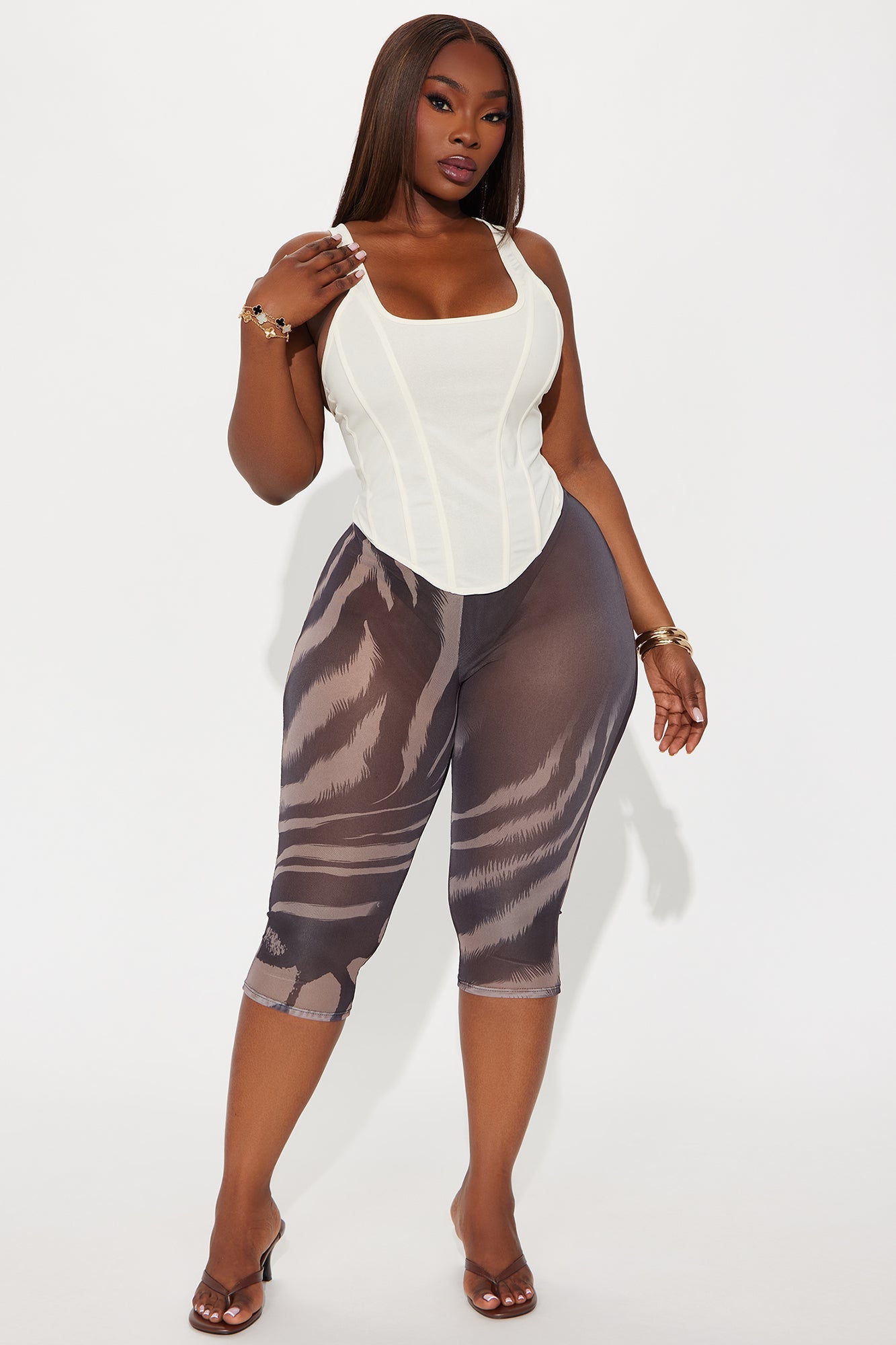 That's Too Hot Animal Print Mesh Capri Legging - Chocolate/Combo