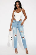 Tall Because I Said So Destroyed Mom Jeans - Medium Blue Wash