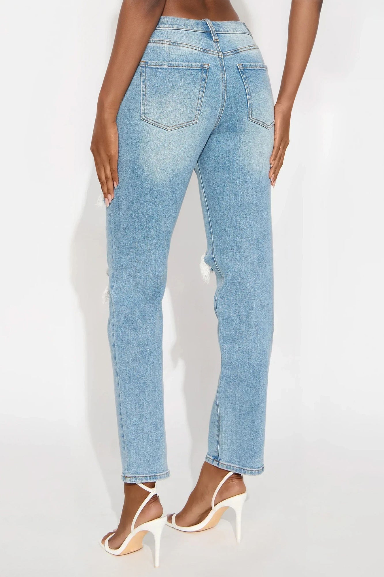 Tall Because I Said So Destroyed Mom Jeans - Medium Blue Wash
