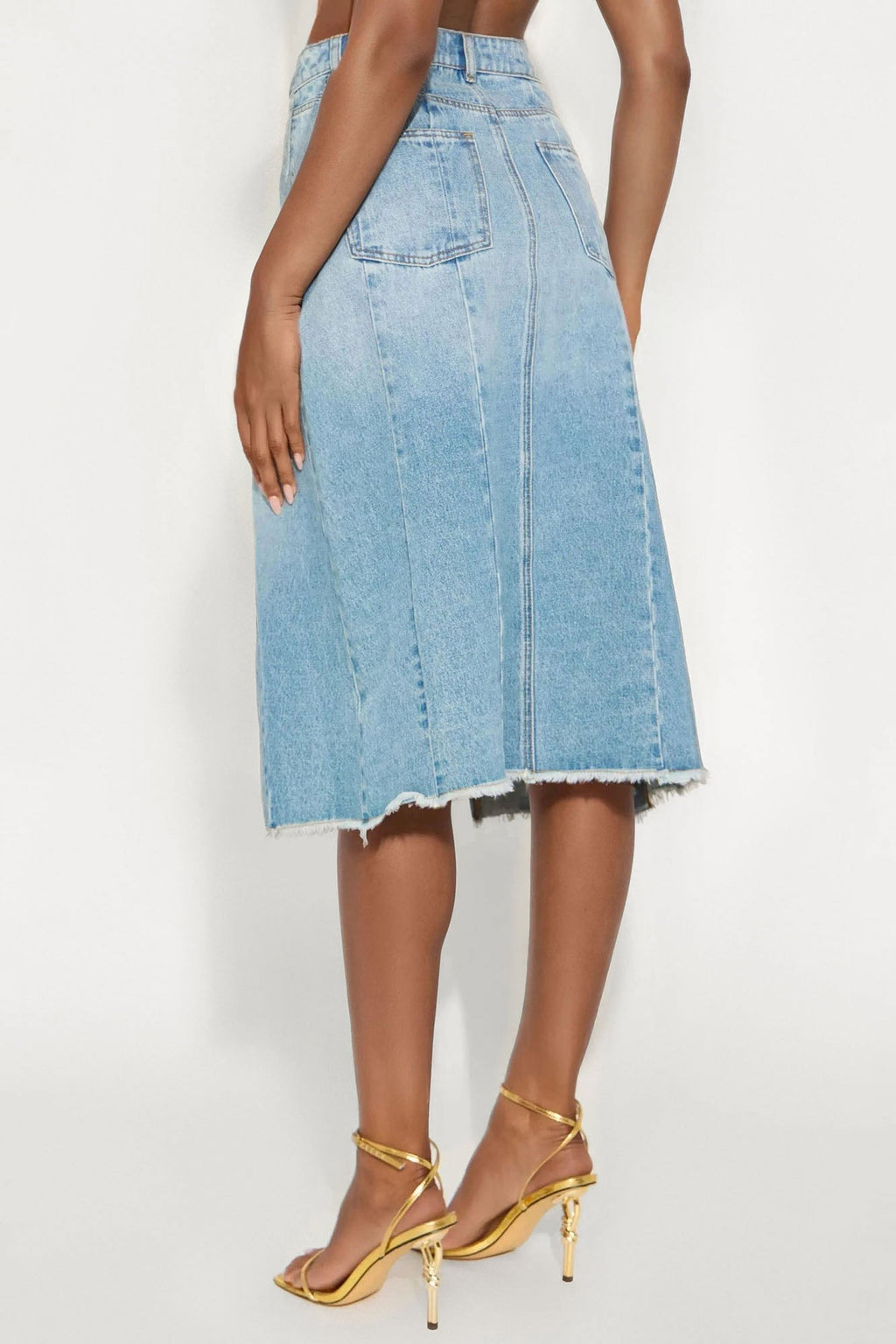 Sammy Denim Pleated Midi Skirt - Medium Wash