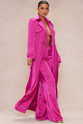 Gabriella Satin Trench Coat And Pant Set - Hot Pink