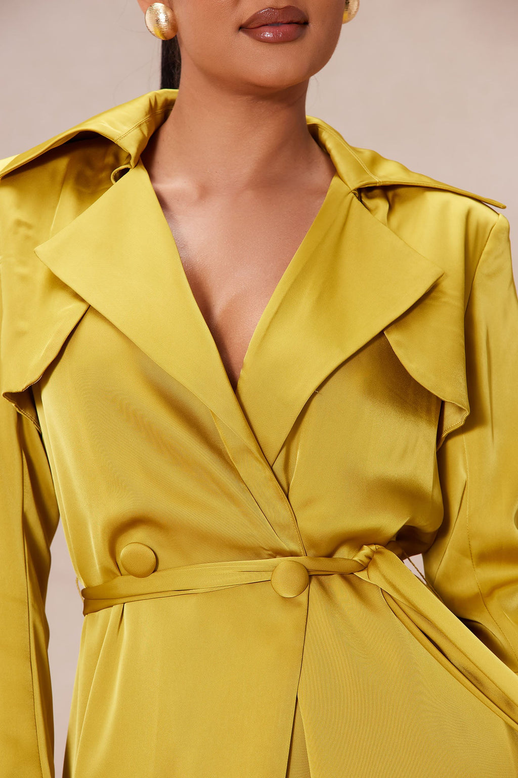 Gabriella Satin Trench Coat And Pant Set - Chartreuse