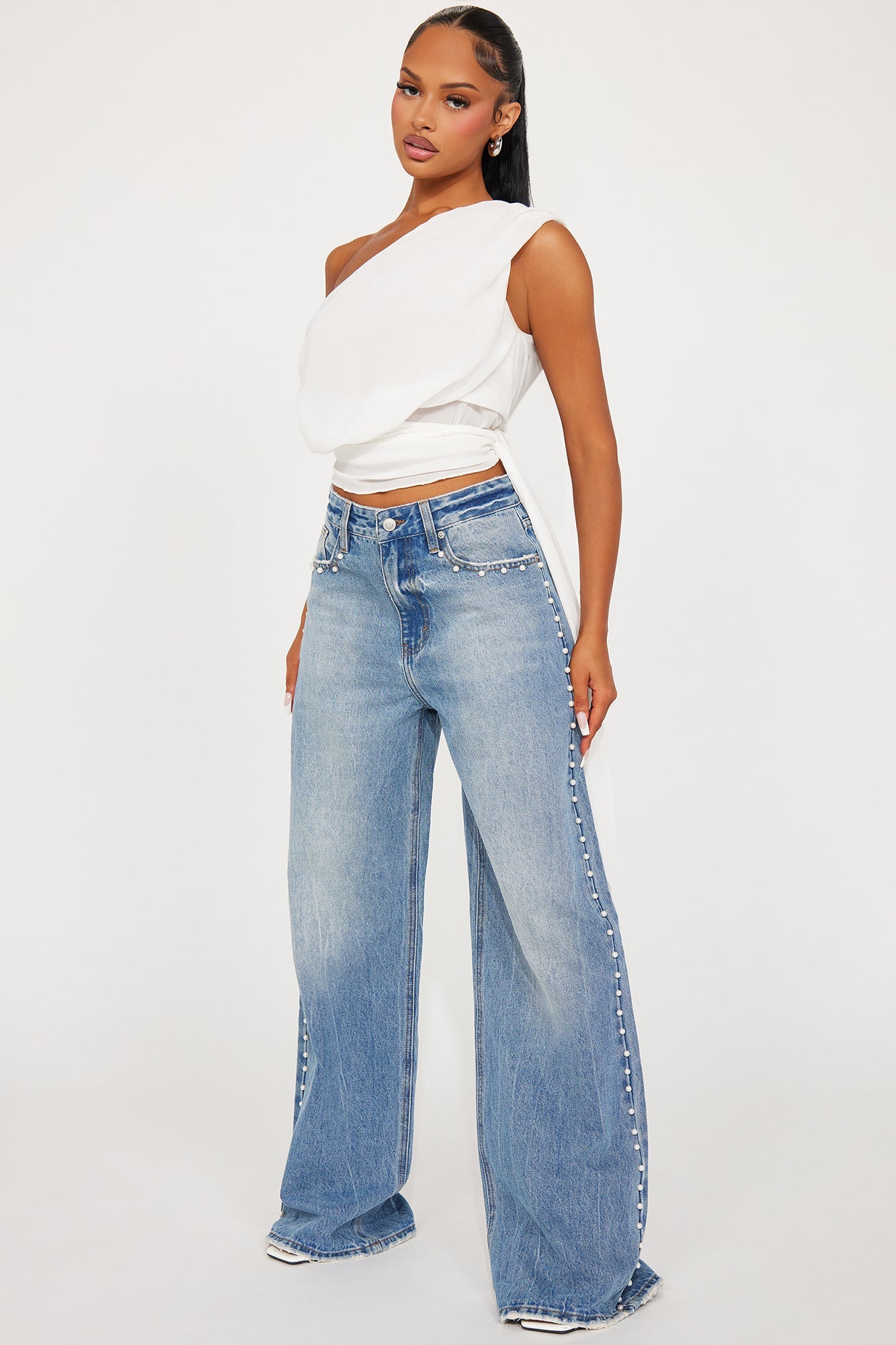 Clutching My Pearls Baggy Wide Leg Jeans - Medium Wash