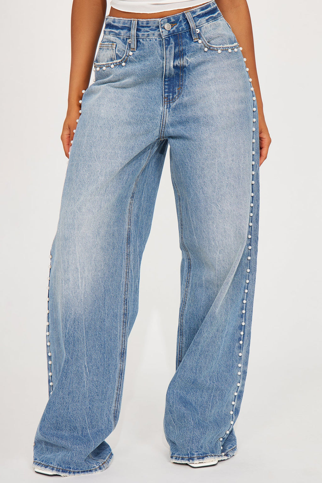 Clutching My Pearls Baggy Wide Leg Jeans - Medium Wash