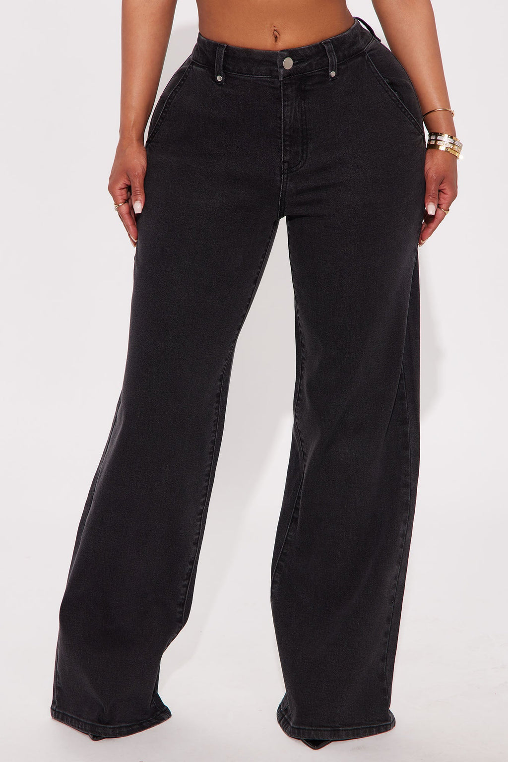 Here We Go Again Wide Leg Jeans - Black Wash