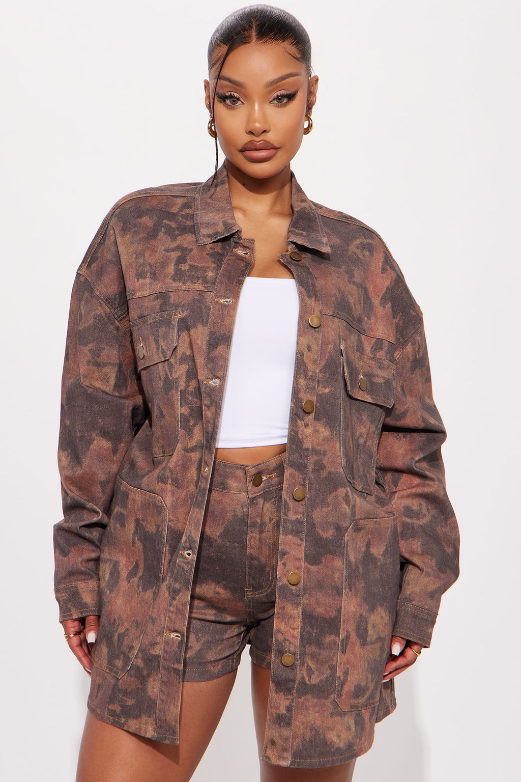 Taylor Denim Short Set - Brown Combo